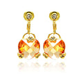 Silver 925 Gold Rhodium Plated Heart Champagne CZ Dangling Stud Earrings - BGE00192