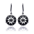 Silver 925 Black Rhodium Plated Round Marquis Clear CZ Dangling Hook Earrings - BGE00193