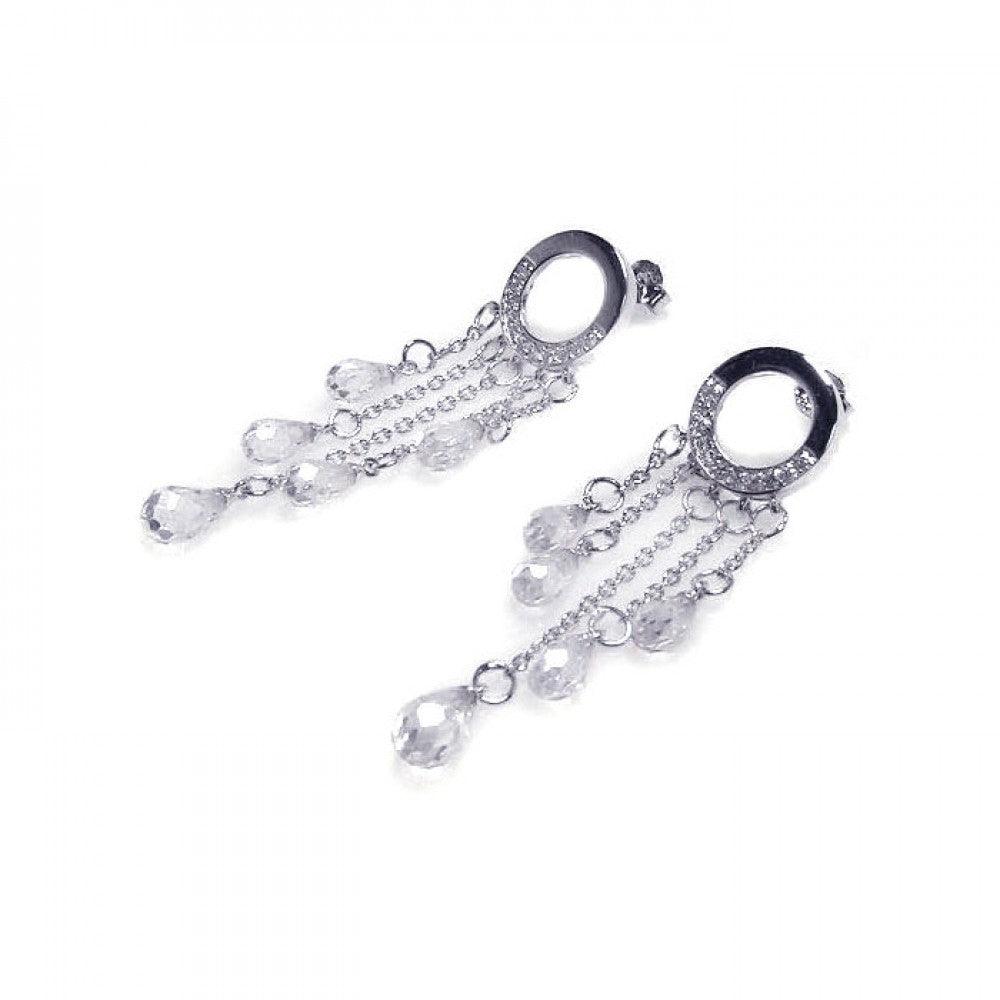 Silver 925 Rhodium Plated Tear Drop CZ Wire Dangling Earrings - STE00056