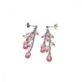 Silver 925 Rhodium Plated Pink Oval CZ Wire Dangling Earrings - STE00066