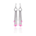 Silver 925 Rhodium Plated Pink Tear Drop CZ Multi Wire Dangling Hook Earrings - STE00072