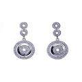 Silver 925 Rhodium Plated Round CZ Dangling Earrings - STE00088