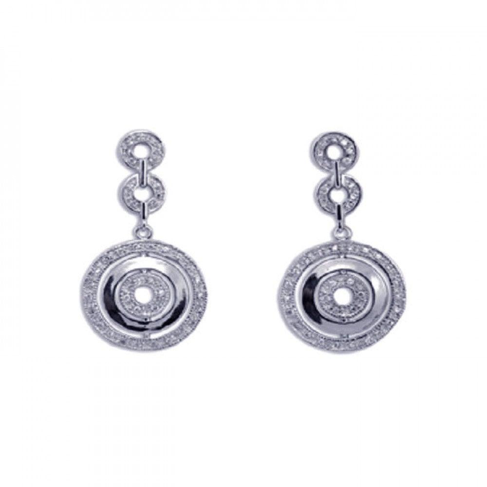 Silver 925 Rhodium Plated Round CZ Dangling Earrings - STE00088