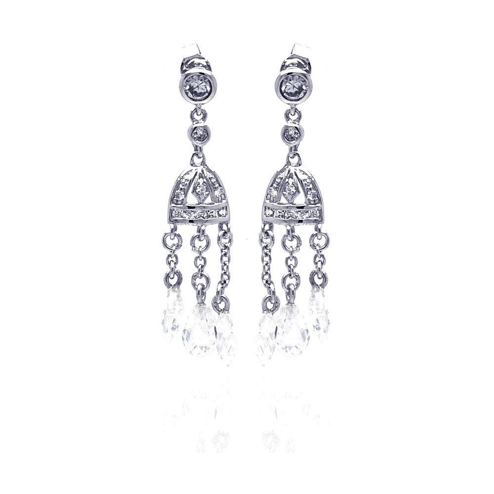 Silver 925 Rhodium Plated Chandelier CZ Dangling Earrings - STE00145