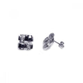 Silver 925 Rhodium Plated Weaved Square CZ Stud Earrings - STE00149