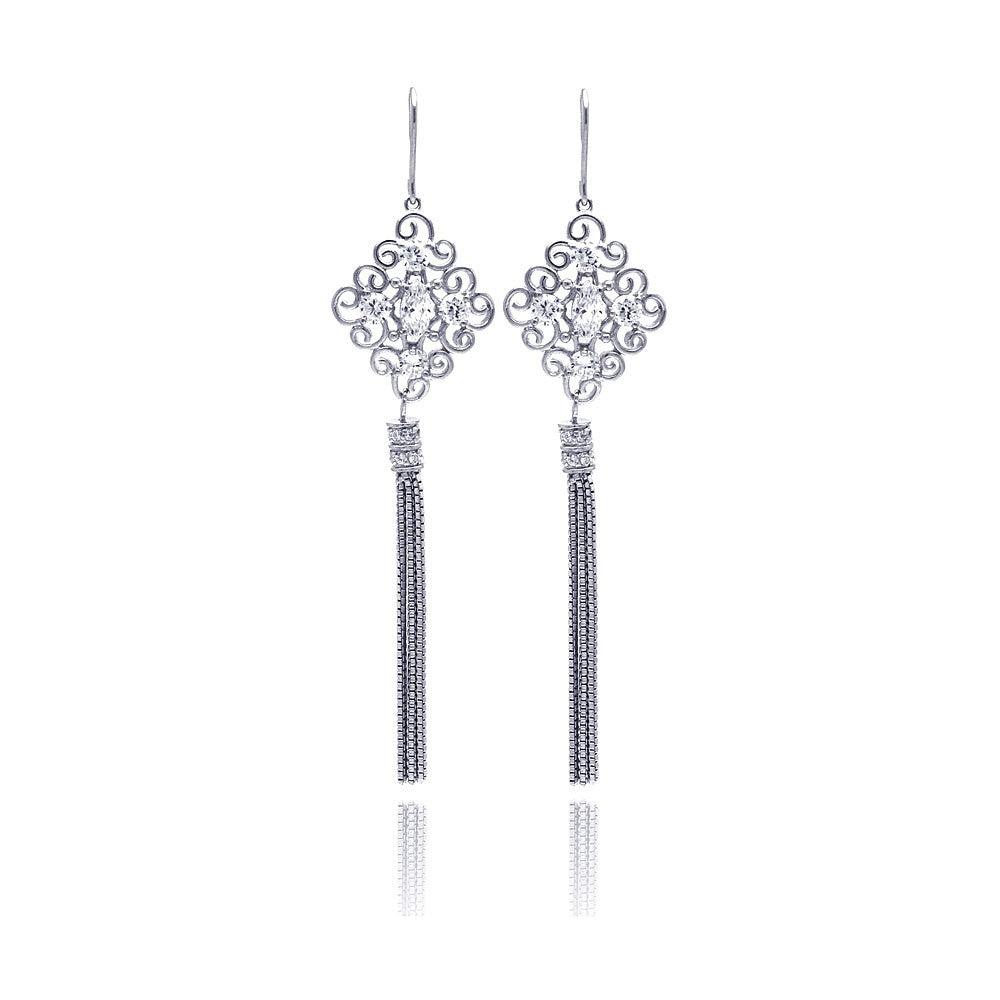 Silver 925 Rhodium Plated Chandelier CZ Multi Strand Dangling Earrings - STE00180