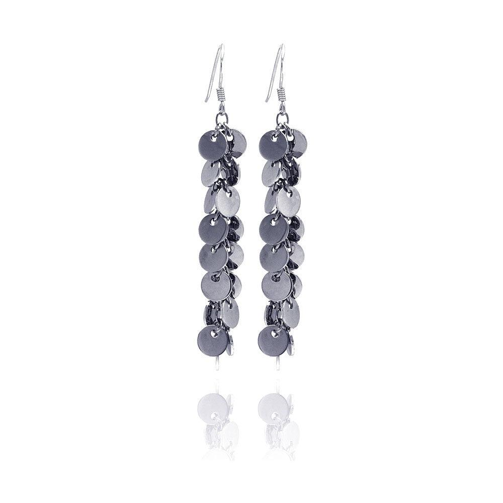 Silver 925 Rhodium Plated Multiple Flat Circle CZ Dangling Hook Earrings - STE00193