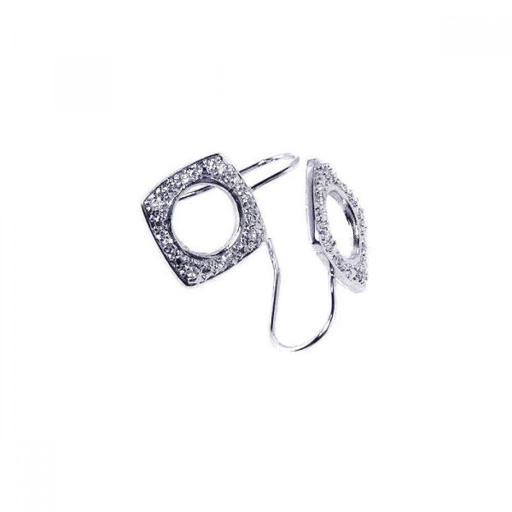 Silver 925 Rhodium Plated Square Circle Cut CZ Hook Earrings - STE00208RH