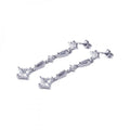 Silver 925 Rhodium Plated Baguette and Square CZ Dangling Earrings - STE00214