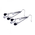 Silver 925 Rhodium Plated Clear and Black Chandelier CZ Hook Earrings - STE00228