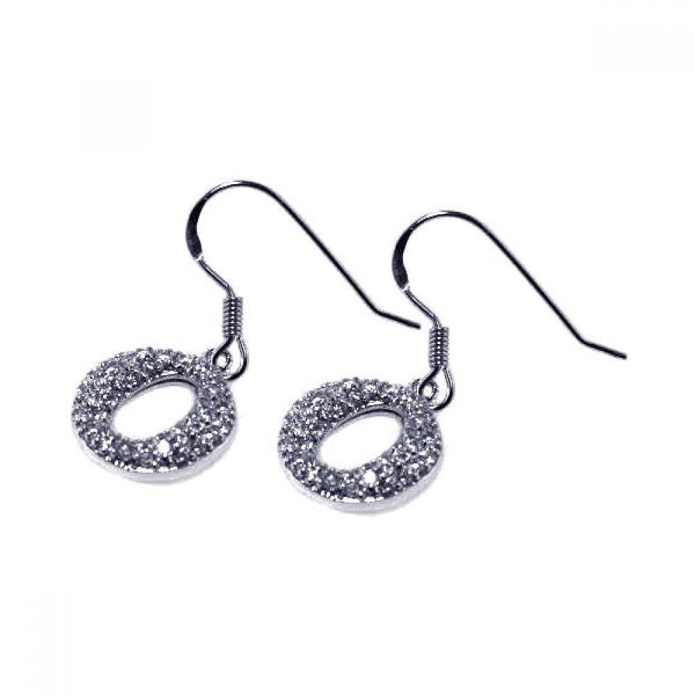 Silver 925 Rhodium Plated Round Oval CZ Dangling Hook Earrings - STE00245
