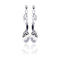 Silver 925 Rhodium Plated Black and Clear Marquise CZ Flat Filigree Wire Dangling Stud Earrings - STE00290BLK