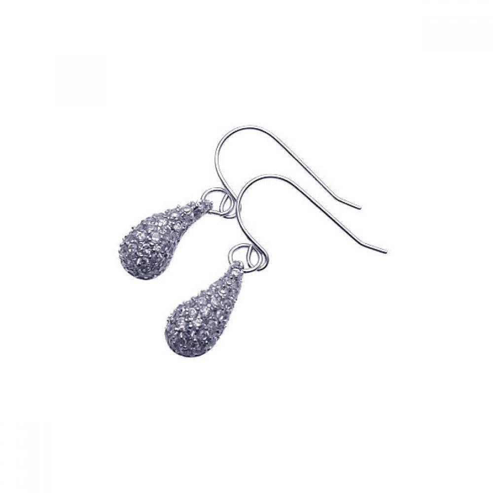 Silver 925 Rhodium Plated Cluster CZ Eggplant Dangling Hook Earrings - STE00397
