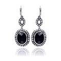 Silver 925 Rhodium Plated Black Round CZ Dangling Earrings - STE00534