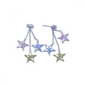 Silver 925 Rhodium Plated Three Start Multi Color CZ Dangling Strand Stud Earrings - STE00610