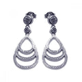 Silver 925 Rhodium Plated Teardrop Round CZ Dangling Stud Earrings - STE00648