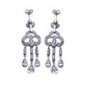 Silver 925 Rhodium Plated Round Teardrop CZ Clover Jellyfish Dangling Post Earrings - STE00652
