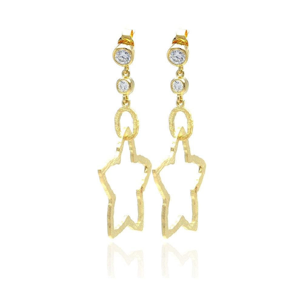 Silver 925 Gold Rhodium Plated Round Clear CZ Star Dangling Stood Earrings - STE00703