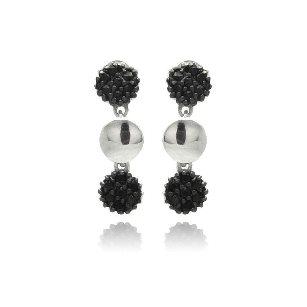 Silver 925 Black Rhodium Plated Cluster CZ Dangling Earrings - STE00883