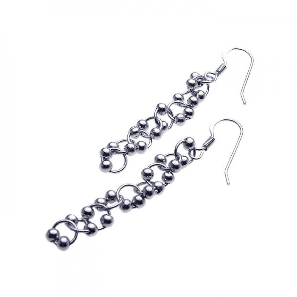 Silver 925 Rhodium Plated Multi Ball Round Dangling Hook Earrings - STE00931