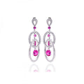 Silver 925 Rhodium Plated Pink Multiple Circle Oval Baguette Round CZ Chandelier Dangling Stud Earrings - STE00937