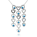 Silver 925 Rhodium Plated Multi Heart Strand Turquoise Bead CZ Pendant Necklace - BGN00007