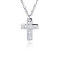 Silver 925 Rhodium Plated High Polish Cross Multi Sized Clear CZ Pendant Necklace - BGN00013