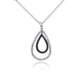 Silver 925 Rhodium and Black Rhodium Plated Clear and Black CZ Open Teardrop Pendant Necklace - BGN00019