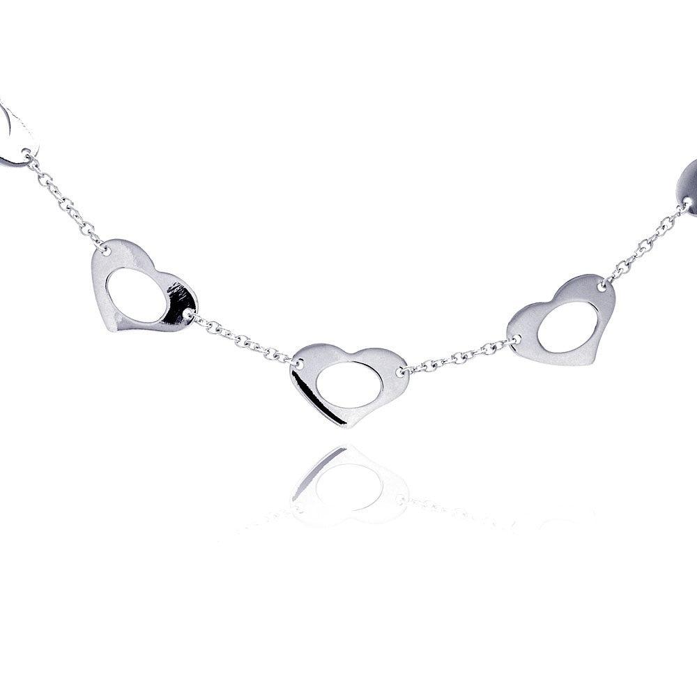 Silver 925 Rhodium Plated Open Multi Heart Pendant Necklace - BGN00020