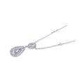 Silver 925 Rhodium Plated Clear Teardrop and Round CZ Antique Pendant Necklace - BGN00023