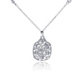 Silver 925 Rhodium Plated Open Square Antique Clear CZ Pendant Necklace - BGN00047