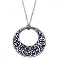Silver 925 Rhodium Plated Open Circle Flower Design Pendant Necklace - BGN00048