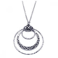 Silver 925 Rhodium Plated Multi Open Circle Flower Design Pendant Necklace - BGN00049