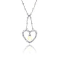 Silver 925 Clear CZ Rhodium Plated Pearl Heart Pendant Necklace - BGP00026