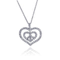 Silver 925 Rhodium Plated Peace Double Heart Pendant Necklace with CZ - BGP00027
