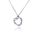 Silver 925 Clear CZ Rhodium Plated Braided Heart Pendant Necklace - BGP00029