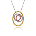 Silver 925 Rhodium Plated Open Double Circle Multi-color CZ Necklace - BGP00043