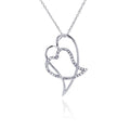 Silver 925 Clear CZ Rhodium Plated Double Heart Pendant Necklace - BGP00047