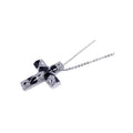 Silver 925 Clear CZ Black Enamel Rhodium Plated Cross Pendant Necklace - BGP00057