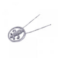 Silver 925 Clear CZ Rhodium Plated Flor Di Lis Pendant Necklace - BGP00059