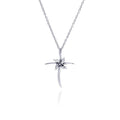 Silver 925 Clear CZ Rhodium Plated Cross Pendant Necklace - BGP00077
