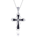 Silver 925 Black CZ Black Rhodium Plated Cross Pendant Necklace - BGP00113