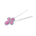 Silver 925 Clear CZ Pink Cat Eye Rhodium Plated Cross Pendant Necklace - BGP00119