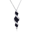 Silver 925 Black and Clear CZ Black and Rhodium Plated Twist Drop Pendant Necklace - BGP00120