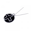 Silver 925 Clear CZ and Onyx Rhodium Plated Cross Pendant Necklace - BGP00124