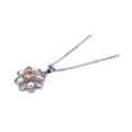 Silver 925 Champagne CZ Rhodium Plated Flower Pendant Necklace - BGP00143