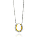 Silver 925 Clear CZ Gold Plated Horse Shoe Pendant Necklace - BGP00146