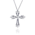 Silver 925 Clear CZ Rhodium Plated Cross Pendant Necklace - BGP00148