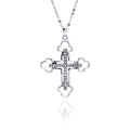 Silver 925 Clear CZ Rhodium Plated Cross Pendant Necklace - BGP00159