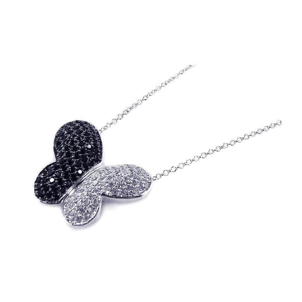 Silver 925 Black and Rhodium Plated Butterfly CZ Necklace - BGP00169